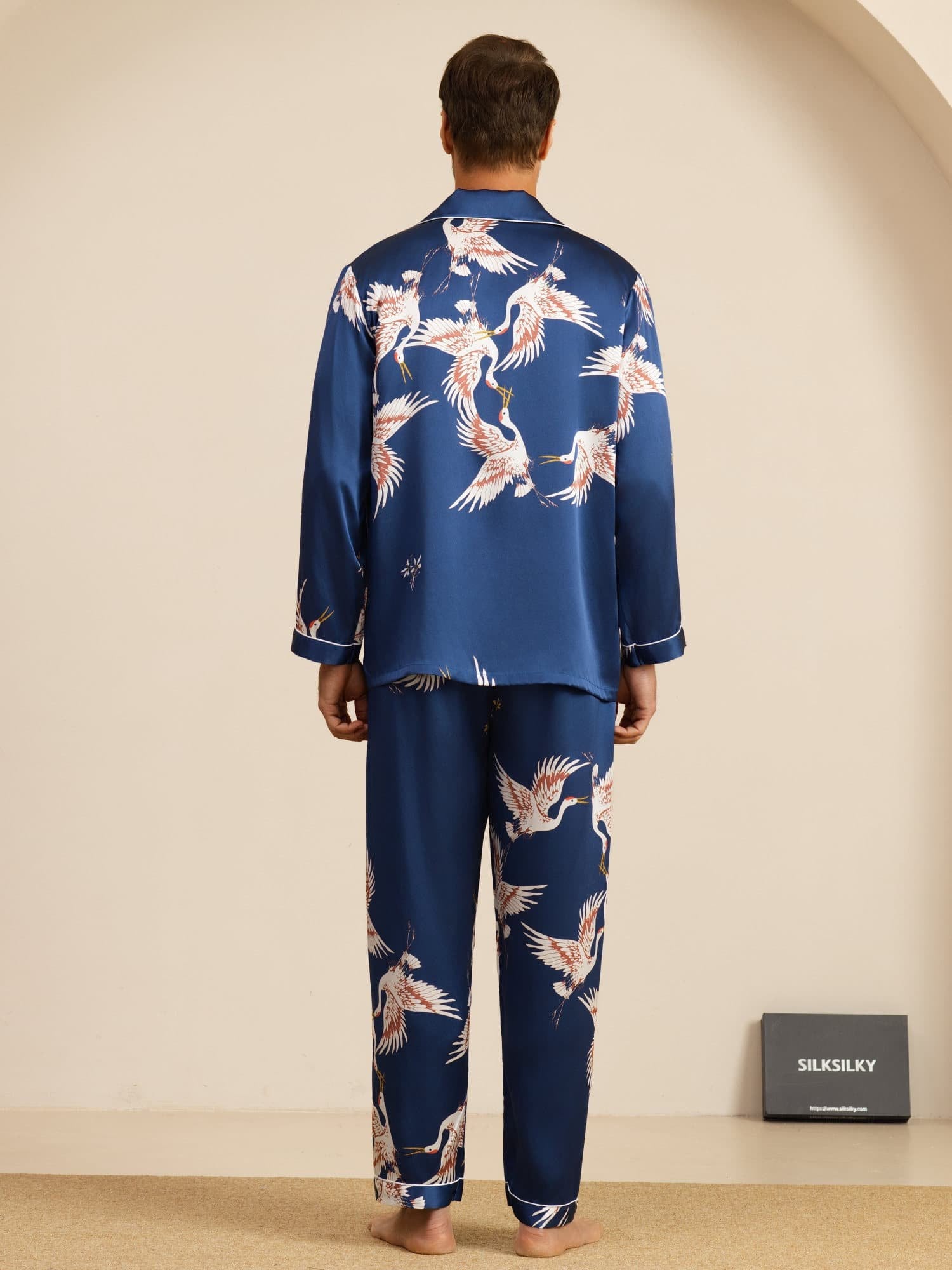 [Dark Blue] SilkSilky  Long Sleeve Notch Collar Men's Pajamas 002