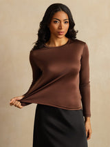 [Coffee] SilkSilky  Long Sleeve Crew Neck Women's T-Shirt 007