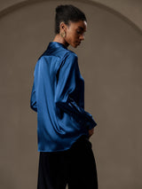 [Teal] SilkSilky  Long Sleeve Lapel Collar Women's Shirt 002
