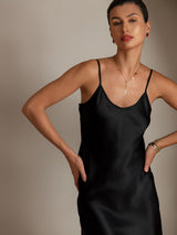 [Black] SilkSilky  Spaghetti Strap V Neck Dress 003