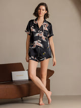 [Black] SilkSilky  Short Sleeve Lapel Collar Women's Pajamas 006