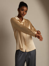 [Champagne] SilkSilky  Long Sleeve Lapel Collar Women's Shirts 005