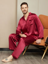 [Wine] SilkSilky  Long Sleeve Lapel Collar Men's Pajamas 003