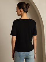 [Black] SilkSilky  Short Sleeve V Neck Women's T-Shirt 002