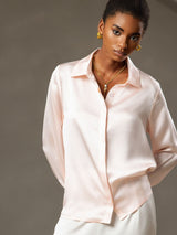 [Pink] SilkSilky  Long Sleeve Lapel Collar Women's Shirts 004