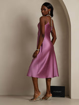 [Deep Purple] SilkSilky  Pure Silk Spaghetti Strap V Neck Dress 002