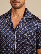 [Navy Chain] SilkSilky  Short Sleeve Lapel Collar Men's Pajamas 006