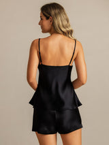 [Black] SilkSilky  Spaghetti Strap V Neck Camisole Set 002