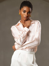 [Pink] SilkSilky  Long Sleeve Lapel Collar Women's Shirts 003