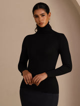 [Black] SilkSilky  Long Sleeve Turtle Neck Women's T-Shirt 001
