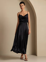 [Black] SilkSilky  Spaghetti Strap Cowl Neck Women's Outfit Sets 006