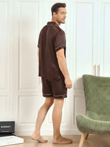 [Coffee] SilkSilky  Short Sleeve Lapel Collar Men's Pajamas 002