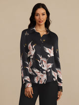 [Black] SilkSilky  Long Sleeve Lapel Collar Women's Shirt 001