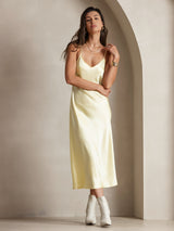 [Light Yellow] SilkSilky  Pure Silk Spaghetti Strap V Neck Dress 003