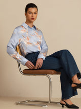 [Light Blue] SilkSilky  Long Sleeve Lapel Collar Women's Shirt 005