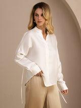 [White] SilkSilky Long Sleeve Split Women's Blouse 003