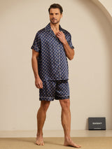 [Navy Chain] SilkSilky  Short Sleeve Lapel Collar Men's Pajamas 007
