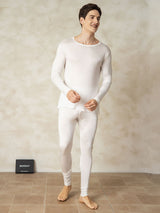 [White] SilkSilky  Silk Jersey Long Sleeve Round Neck Men's Long Johns 002