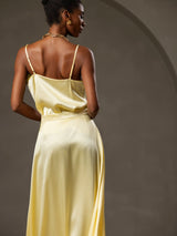 [Yellow] SilkSilky  19Momme Stretch Silk Charmeuse Spaghetti Strap Cowl Neck Camisole Top 004