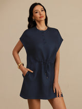 [Dark Blue] SilkSilky  Cap Sleeve Dress 003