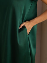 [Dark Green] SilkSilky  Short Sleeve Crew Neck Dress 006