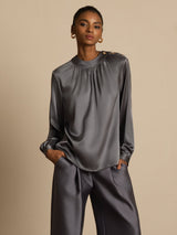 [Dark Gray] SilkSilky  Long Sleeve Round Neck Women's Blouse 004