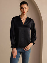 [Black] SilkSilky  Long Sleeve Split Women's Blouse 003