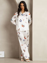 [White Butterfly] SilkSilky  19Momme Silk Lapel Collar Women''s Outfit Sets 003