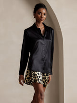 [Black] SilkSilky  Long Sleeve Lapel Collar Women's Shirt 003