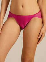 Hot pink silk scalloped lace panty with low-rise cut and high-cut sides