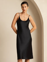 [Black] SilkSilky Spaghetti Strap U Neck Dress 003