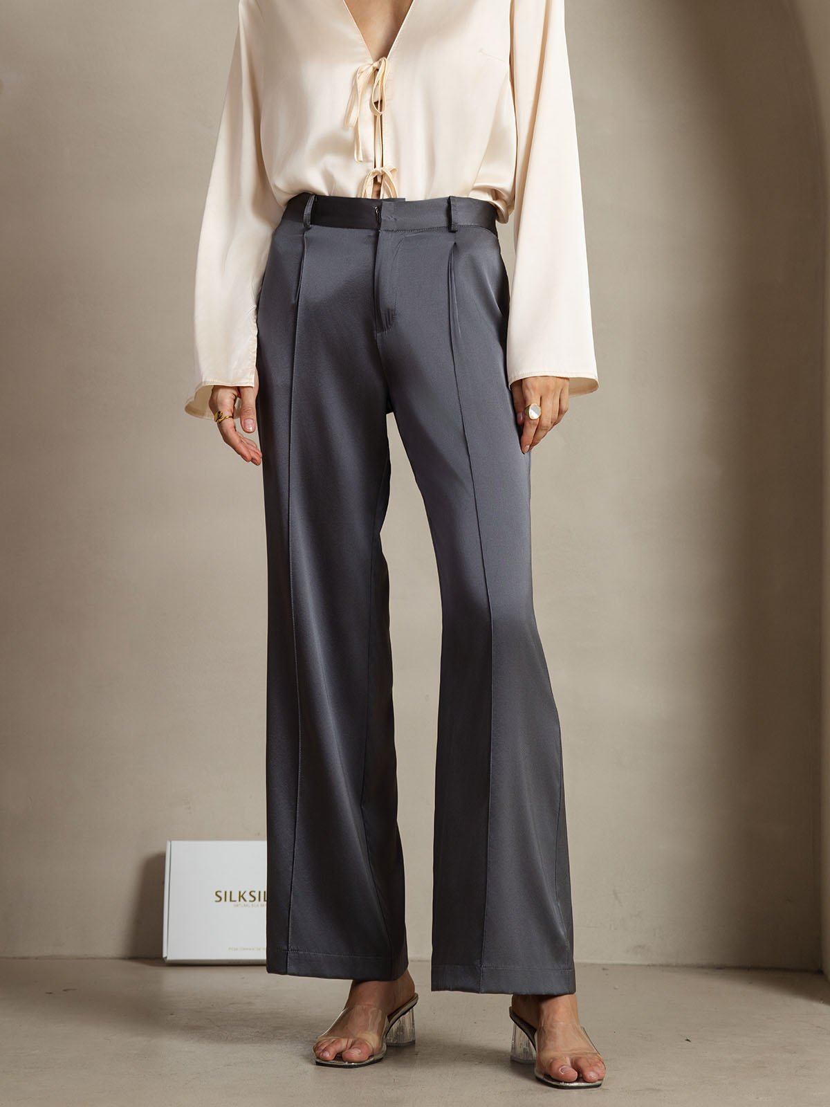 [Dark Gray] SilkSilky  19Momme Silk Womens Pants 001,