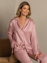 [Peach Skin] SilkSilky  19Momme Machine-Washable Silk Long Sleeve Notch Collar Women's Pajamas 008