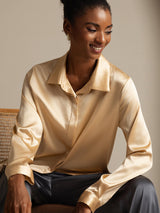 [Champagne] SilkSilky  Long Sleeve Lapel Collar Women's Shirts 001