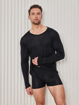 [Black] SilkSilky  Long Sleeve Round Neck Men's T-Shirt 003
