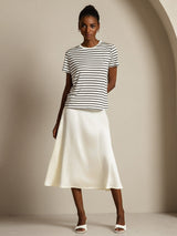 [White Stripe] SilkSilky  Short Sleeve Crew Neck Women's T-Shirt 007