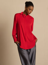 [Wine] SilkSilky 19Momme Silk Long Sleeve Collar Blouse 005