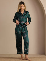 [Emerald Zebra] SilkSilky Long Sleeve Lapel Collar Women's Pajamas 003