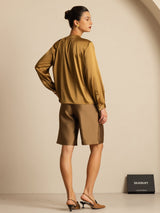 [Bronze] SilkSilky  Long Sleeve Round Neck Women's Blouse 002