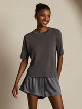[Gray] SilkSilky  100% High-Twist Silk Jersey Half Sleeve Crew Neck Women's T-Shirt 008