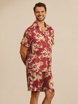 [Wine Dragon] SilkSilky  Short Sleeve Lapel Collar Men's Pajamas 003