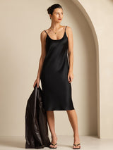 [Black] SilkSilky Spaghetti Strap U Neck Dress 007