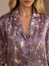 [Pink Palm] SilkSilky  Half Sleeve Lapel Collar Women's Pajamas 005