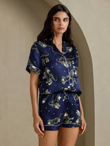 [Navy Lion] SilkSilky Short Sleeve Notch Collar Women's Pajamas 004