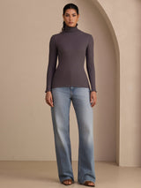 [Dark Gray] SilkSilky  Long Sleeve Turtle Neck Women's T-Shirt 005