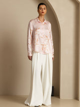 [Pink] SilkSilky  Long Sleeve Lapel Collar Women's Shirt 005