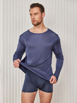 [Dark Blue] SilkSilky  Long Sleeve Round Neck Men's T-Shirt 004