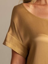 [Tan] SilkSilky  Short Sleeve Round Neck Nightgown 004