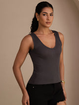 [Gray] SilkSilky  Sleeveless Deep V Neck Camisole Top 004