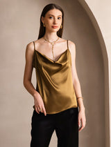 [Brown] SilkSilky  Spaghetti Strap Cowl Neck Camisole Top 001